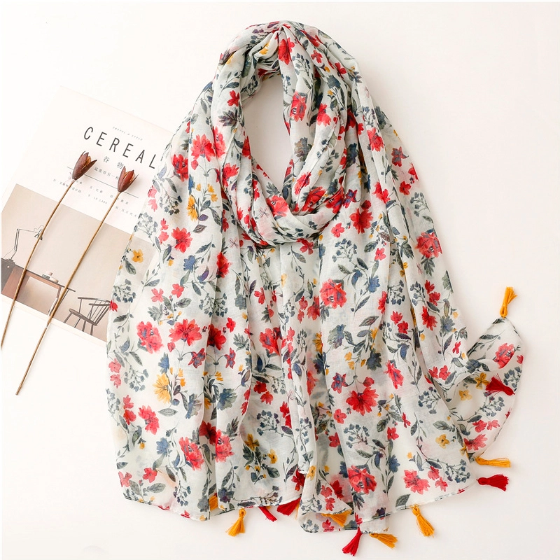 floral print tassel scarf