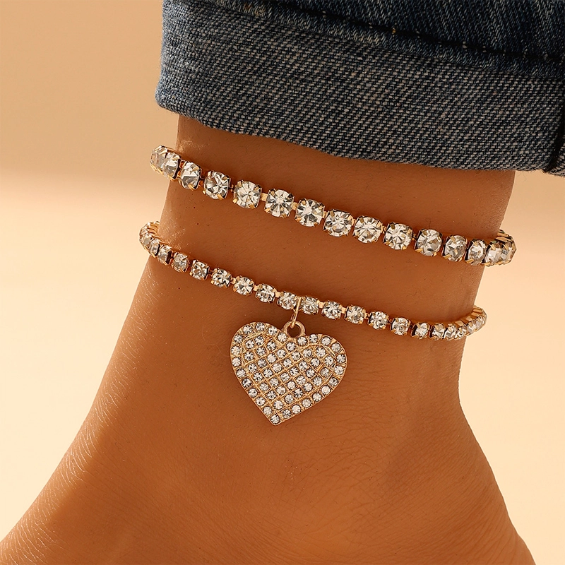 rhinestone heart anklet